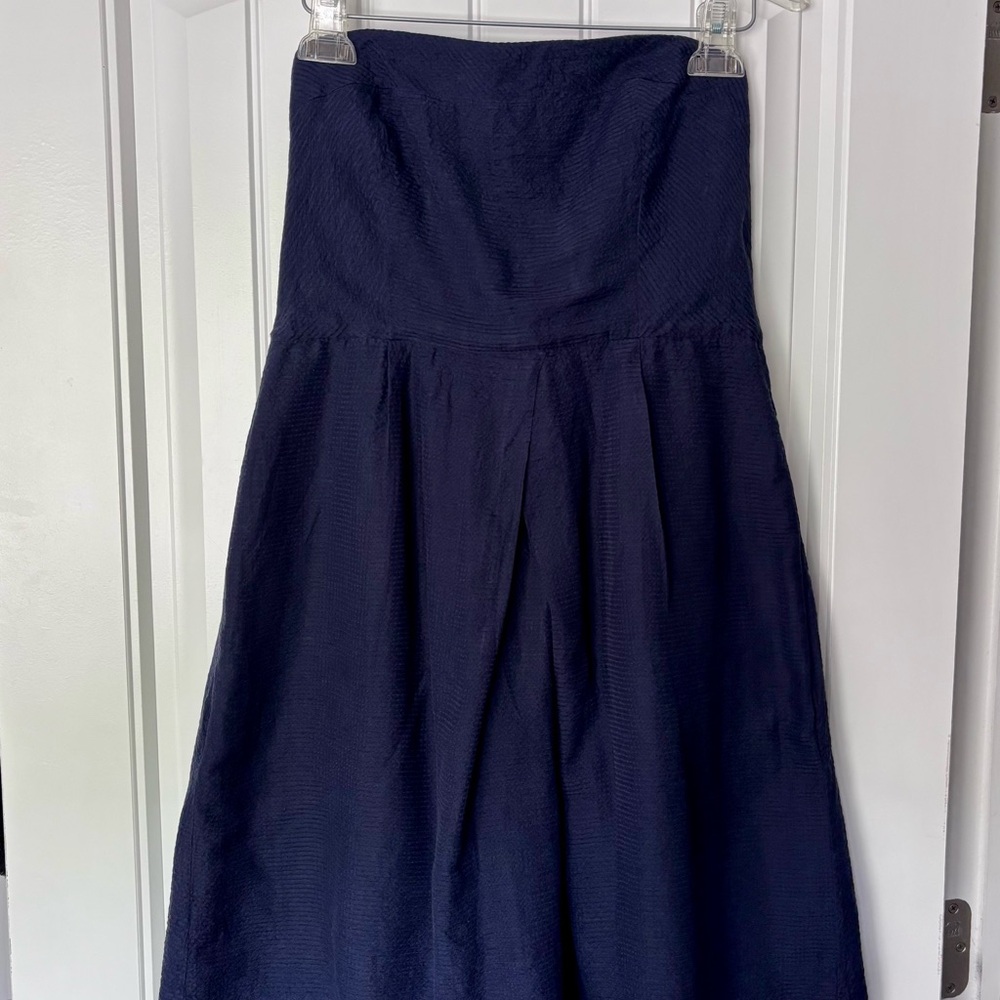 J. Crew Navy Strapless Silk/Cotton A-Line Mini-Dress